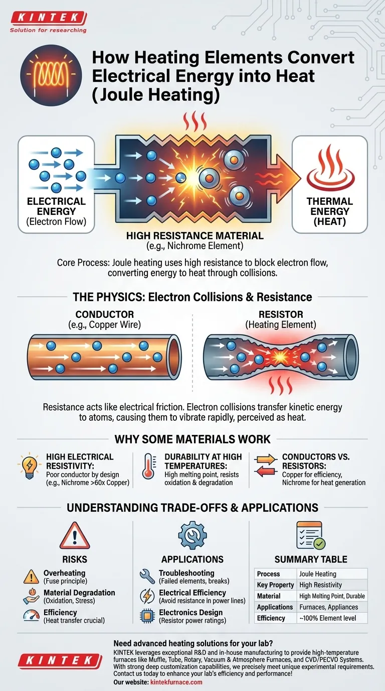 Qual è il processo attraverso cui un elemento riscaldante converte l'energia elettrica in calore? Scopri gli elementi essenziali del riscaldamento Joule Guida Visiva