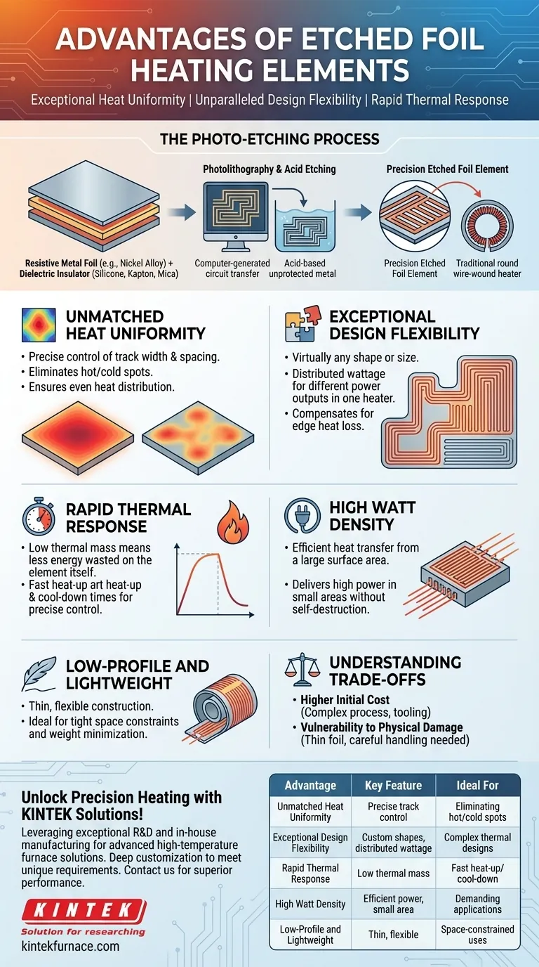 Quali sono i vantaggi degli elementi riscaldanti a lamina incisa? Ottenere uniformità di calore superiore e risposta rapida Guida Visiva
