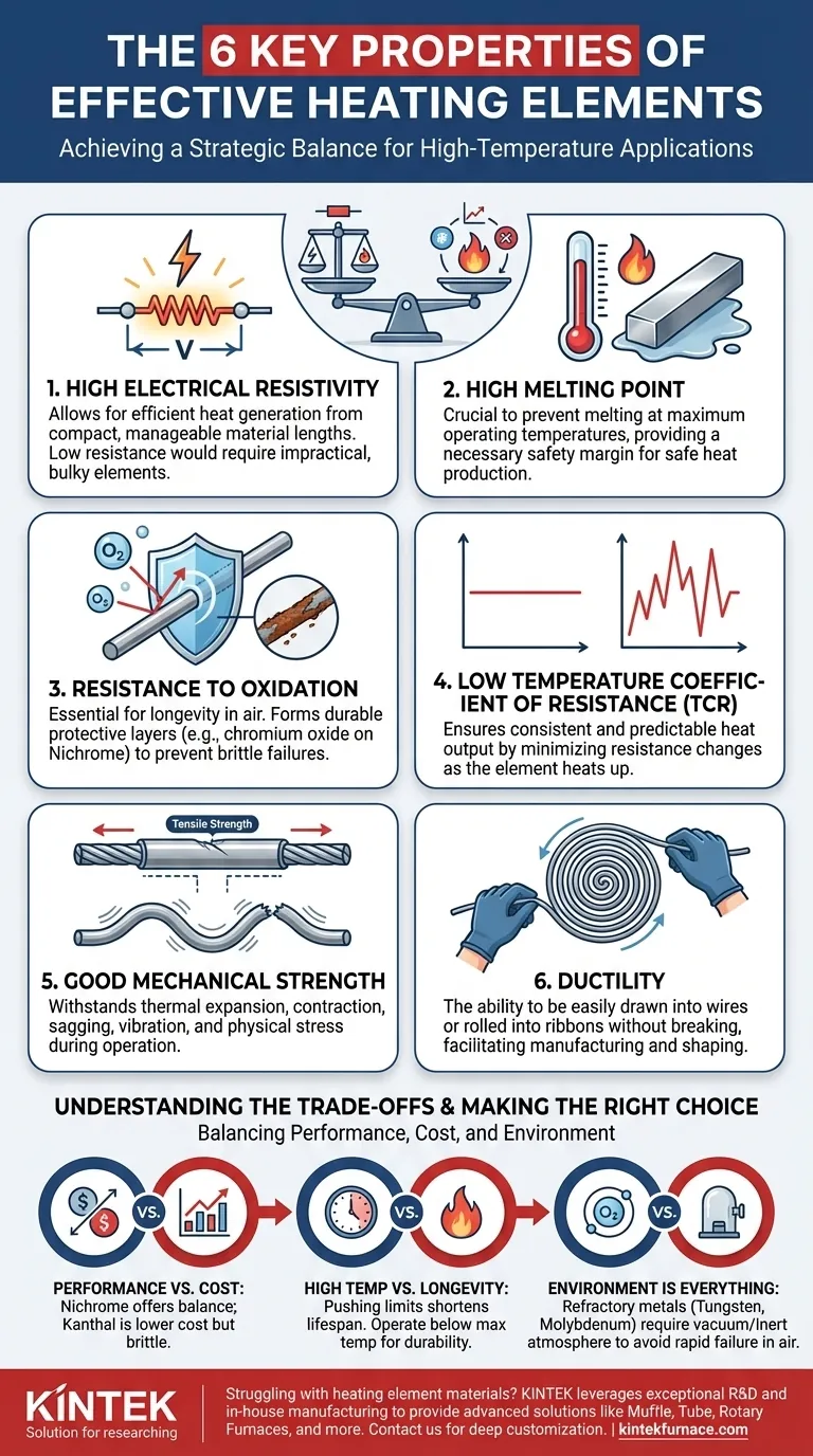 ما هي الخصائص الرئيسية المطلوبة في المواد المستخدمة لعناصر التسخين؟ اختر المادة المناسبة للتدفئة الفعالة والمتينة دليل مرئي