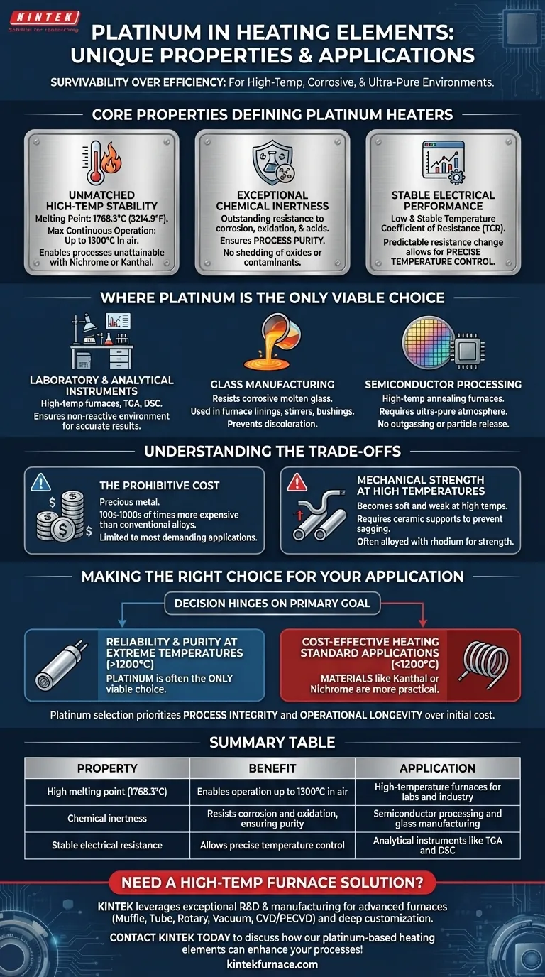 What are the unique properties and applications of platinum in heating elements? Discover Its High-Temp Reliability Visual Guide