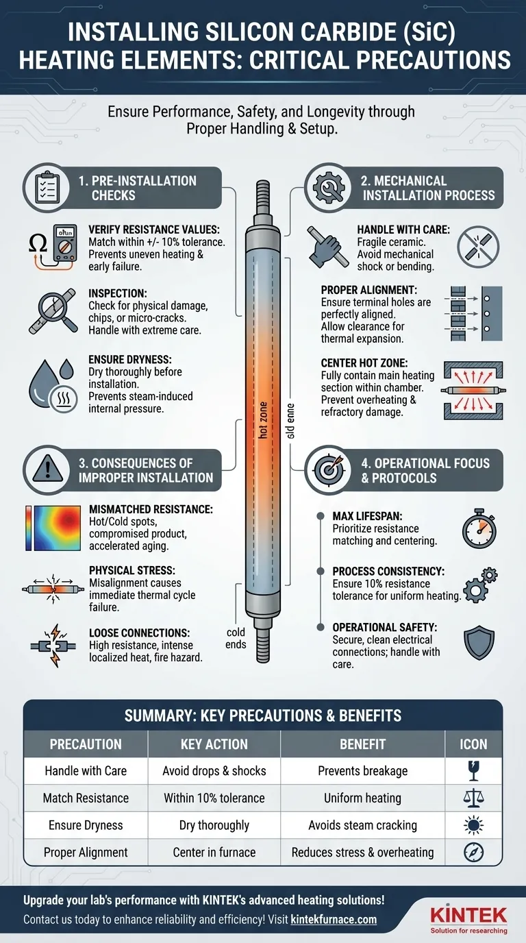 Que precauções devem ser tomadas ao instalar elementos de aquecimento de carbeto de silício? Garanta Longevidade e Segurança Guia Visual