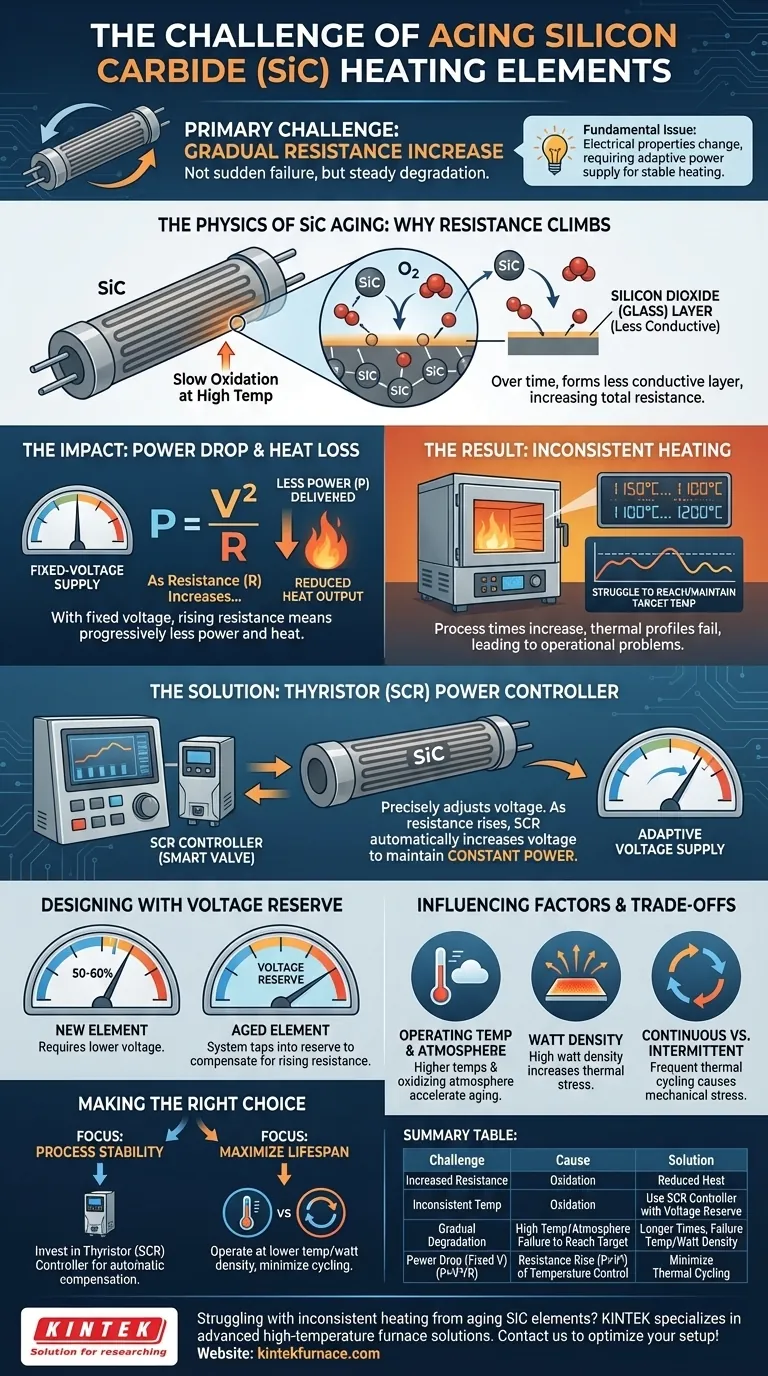 Welche Herausforderung ist mit alternden Siliziumkarbid-Heizelementen verbunden? Umgang mit dem Widerstandsanstieg für eine stabile Erwärmung Visuelle Anleitung