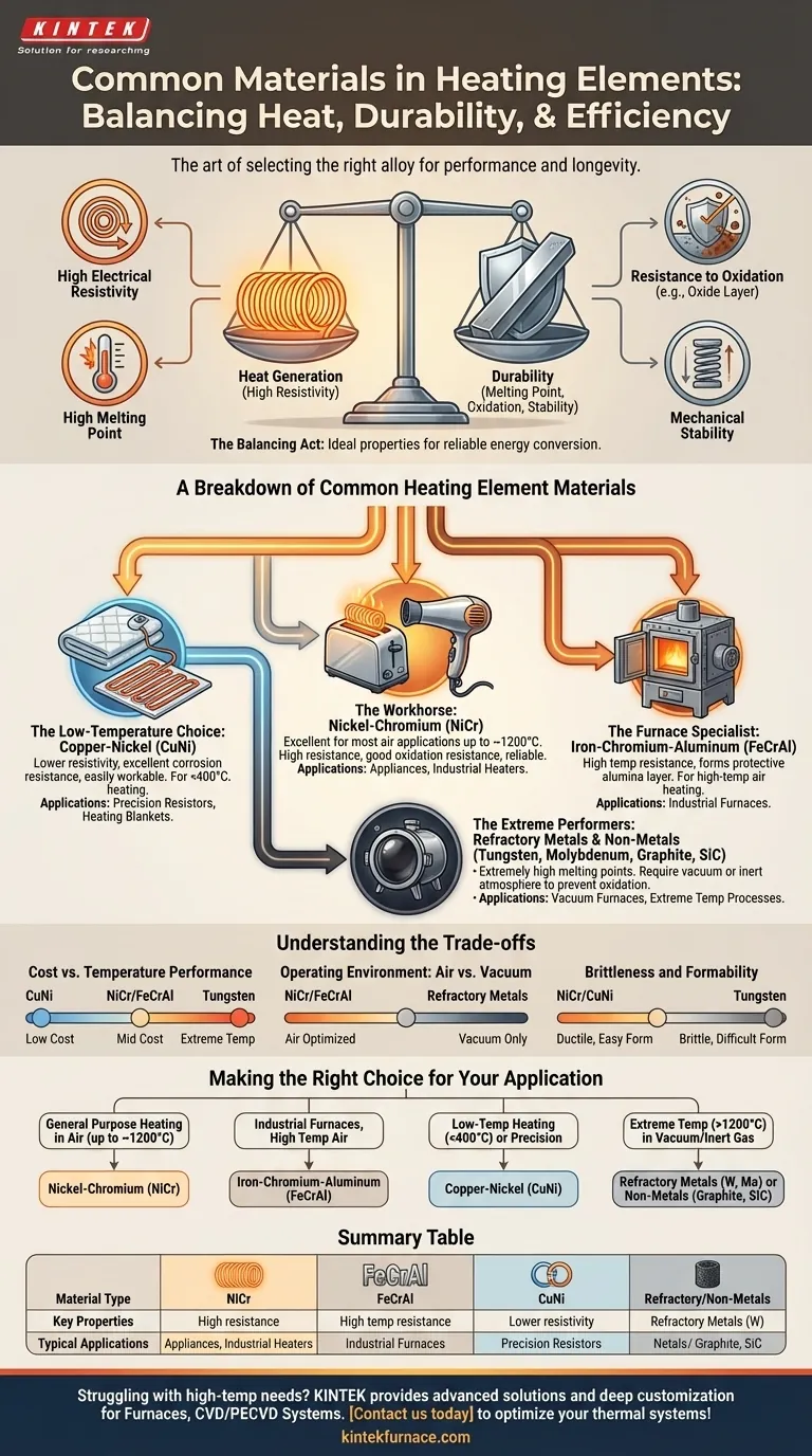 Welche Materialien werden üblicherweise für Heizelemente verwendet und warum? Entdecken Sie die besten Optionen für Ihre thermischen Systeme Visuelle Anleitung
