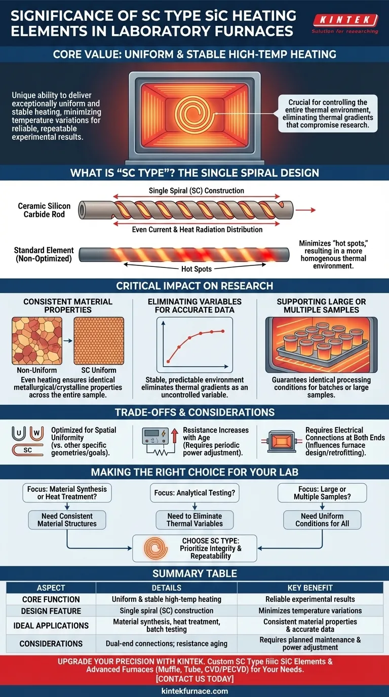 Was ist die Bedeutung von SC-Typ Siliziumkarbid-Heizelementen in Laboröfen? Erreichen Sie eine gleichmäßige Hochtemperaturbegleitheizung Visuelle Anleitung