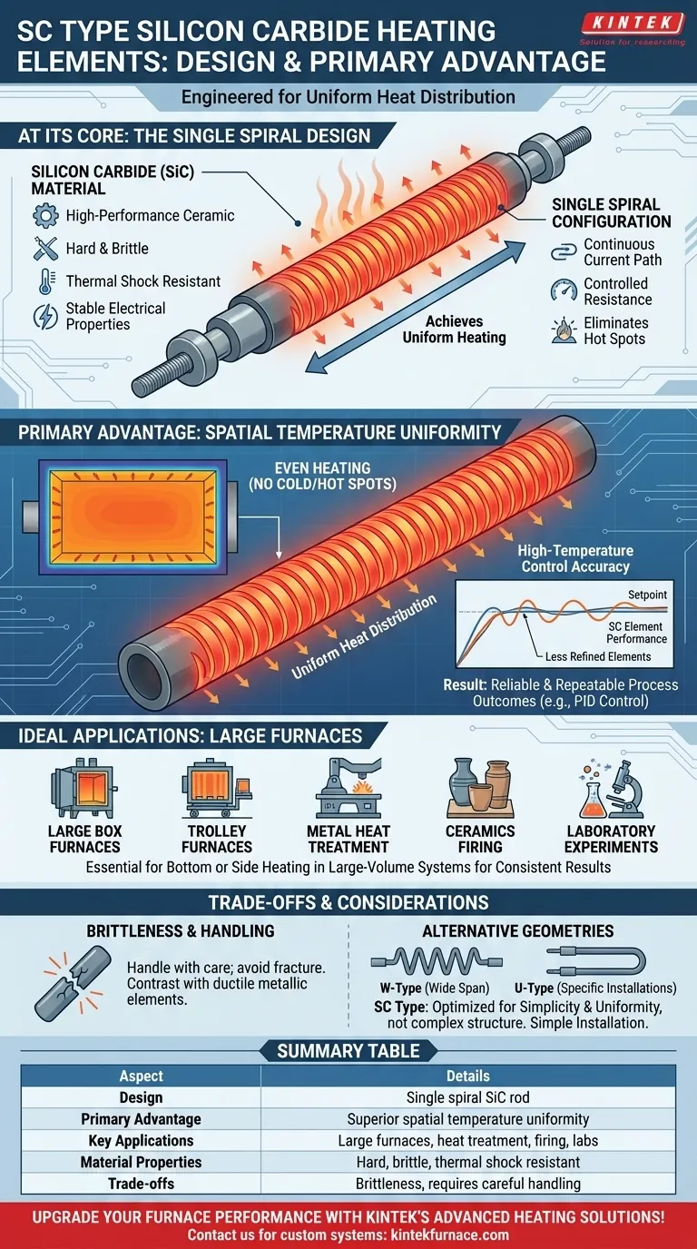 Qual é o design e a principal vantagem dos Elementos de Aquecimento de Carboneto de Silício Tipo SC? Obtenha Calor Uniforme para Grandes Fornos Guia Visual