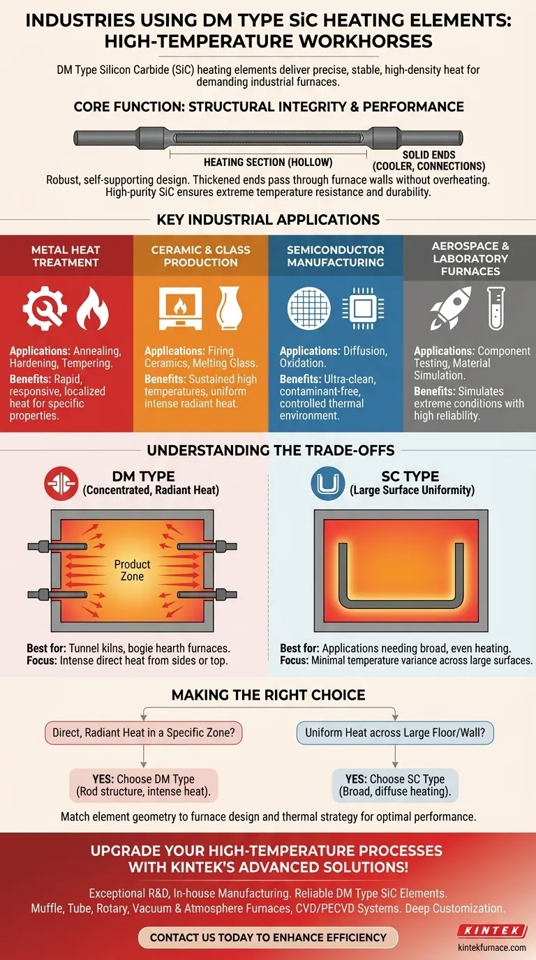 In welchen Branchen werden DM-Typ-Siliziumkarbid-Heizelemente häufig eingesetzt? Unverzichtbar für Hochtemperaturpräzision Visuelle Anleitung