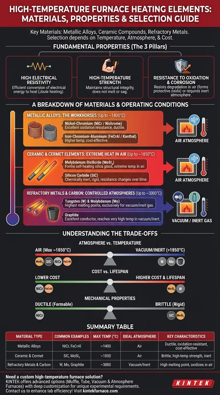 Quali materiali vengono utilizzati per gli elementi riscaldanti nei forni ad alta temperatura? Ottimizza le prestazioni del tuo forno Guida Visiva