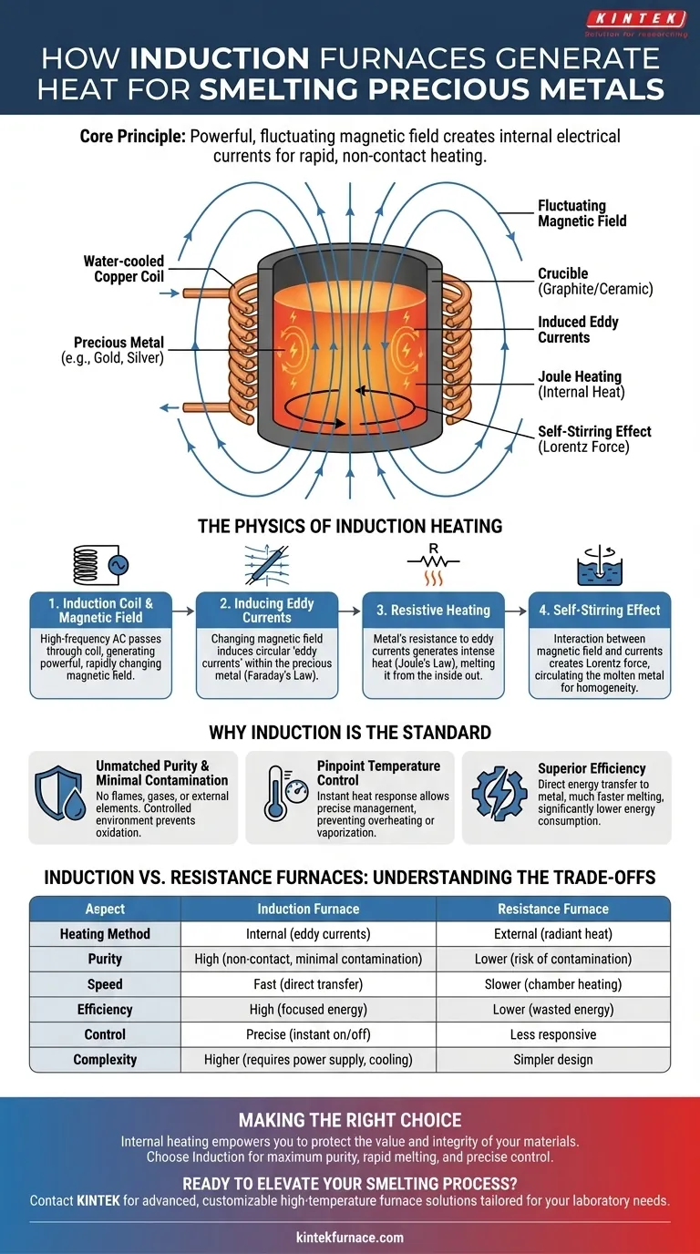 Come generano calore i forni a induzione per la fusione di metalli preziosi? Scopri soluzioni di fusione rapide e pure Guida Visiva