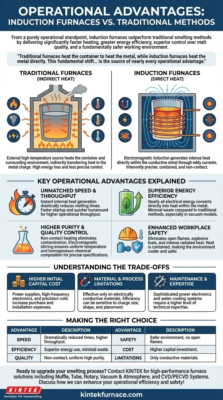 Quais são as vantagens operacionais dos fornos de indução em relação aos métodos de fundição tradicionais? Fusão Mais Rápida, Mais Limpa e Mais Segura Guia Visual