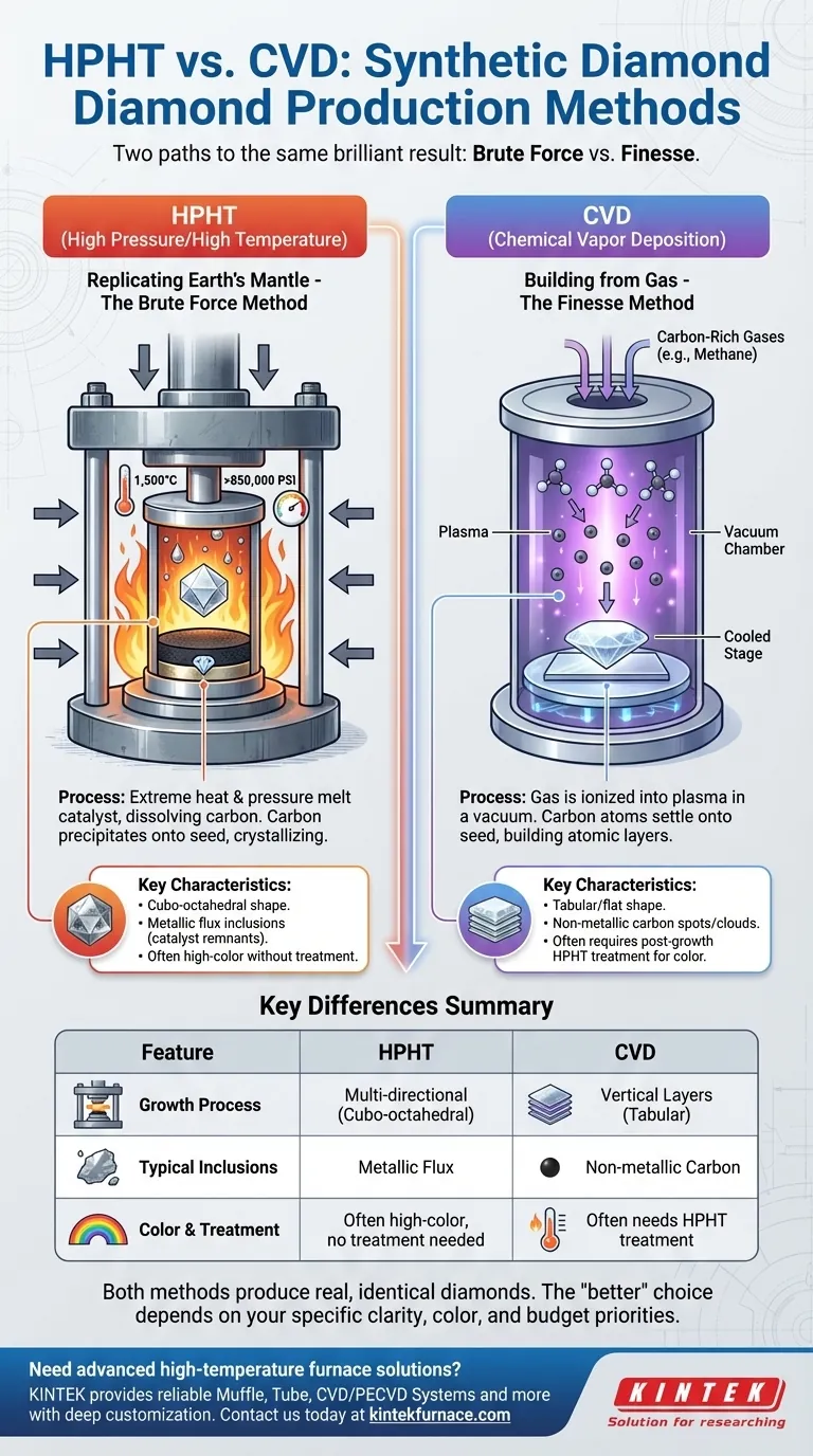 What are the two main methods of synthetic diamond production? Discover HPHT vs. CVD for Lab-Grown Gems Visual Guide