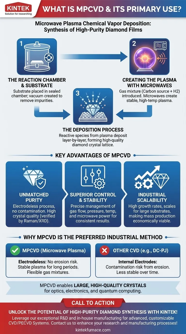 What is the MPCVD method and what is its primary use? Discover High-Purity Diamond Synthesis Visual Guide
