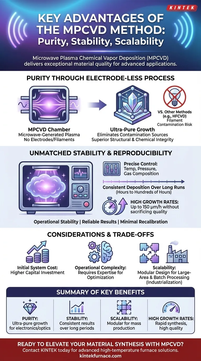 Was sind die Hauptvorteile der MPCVD-Methode? Erreichen Sie überlegene Materialreinheit und Skalierbarkeit Visuelle Anleitung