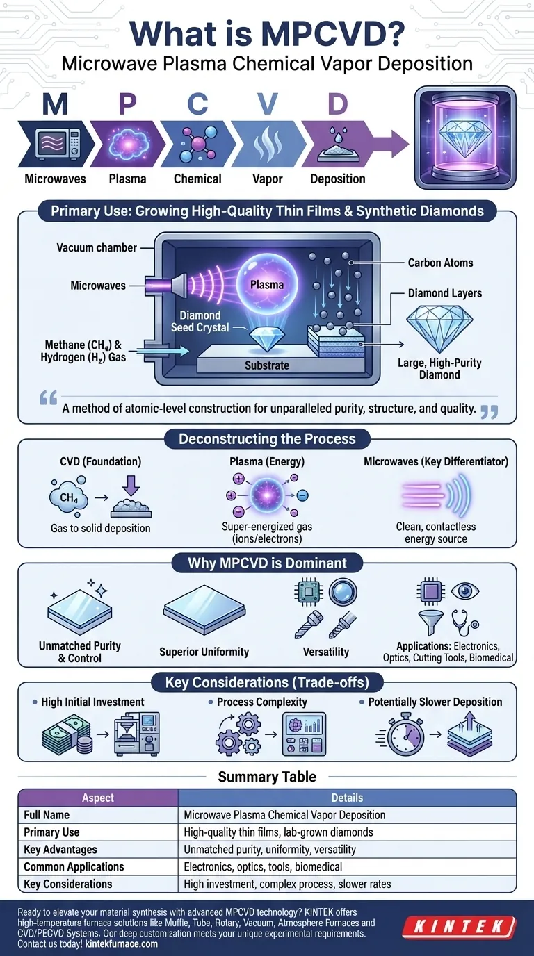 O que significa MPCVD e qual é o seu uso principal? Descubra Soluções de Crescimento de Diamante de Alta Qualidade Guia Visual