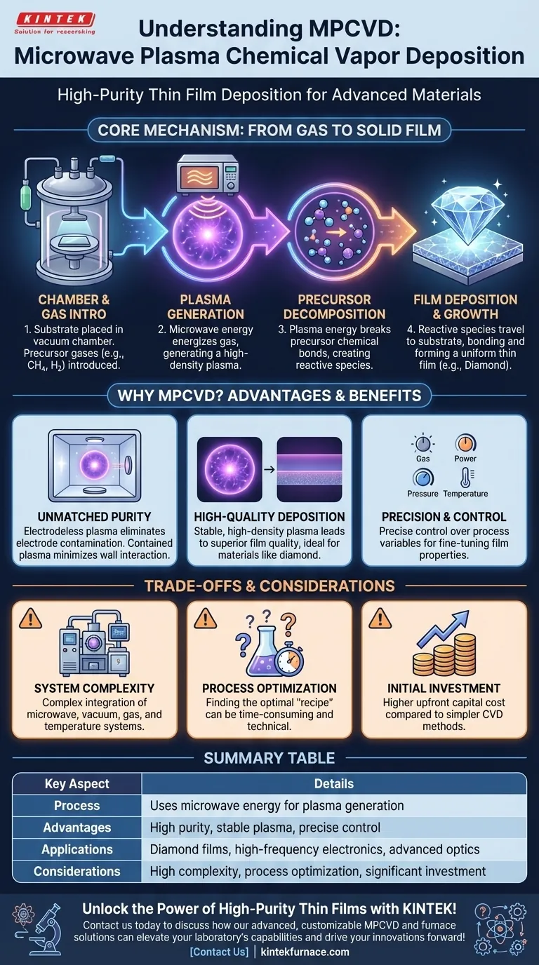 Come funziona la MPCVD per depositare film sottili? Scopri la deposizione di film sottili ad alta purezza Guida Visiva