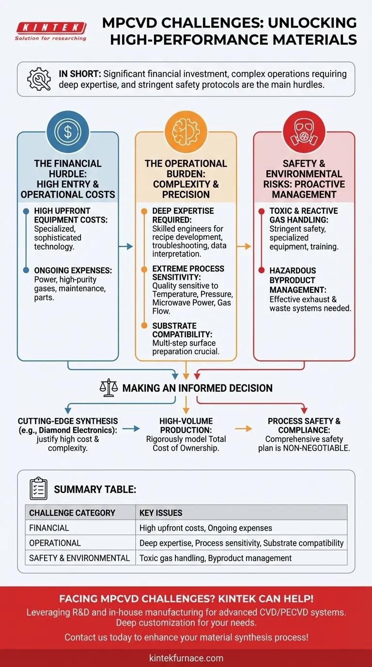Welche Herausforderungen sind mit MPCVD verbunden? Überwindung hoher Kosten und Komplexität bei der Diamantsynthese Visuelle Anleitung