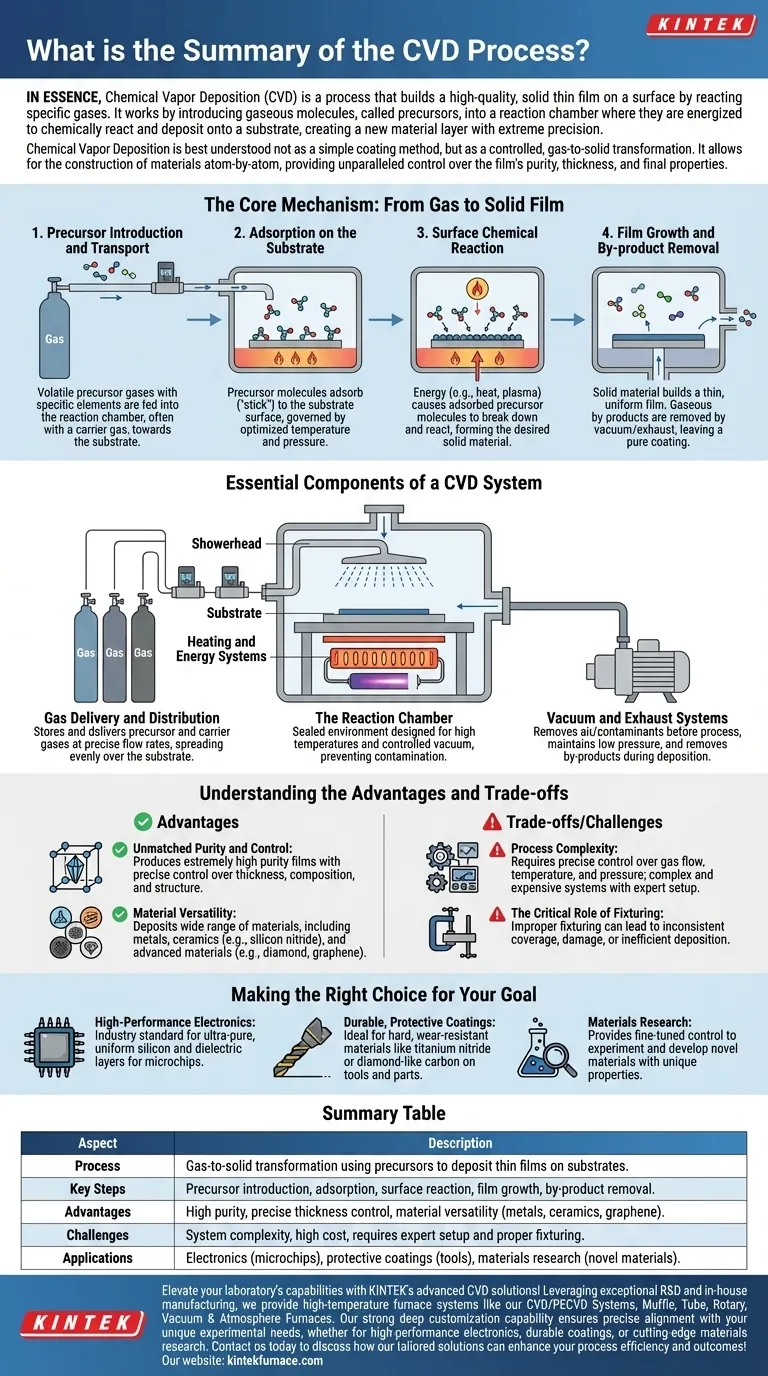 Qual è il riassunto del processo CVD? Padroneggiare la deposizione di film sottili per materiali ad alte prestazioni Guida Visiva
