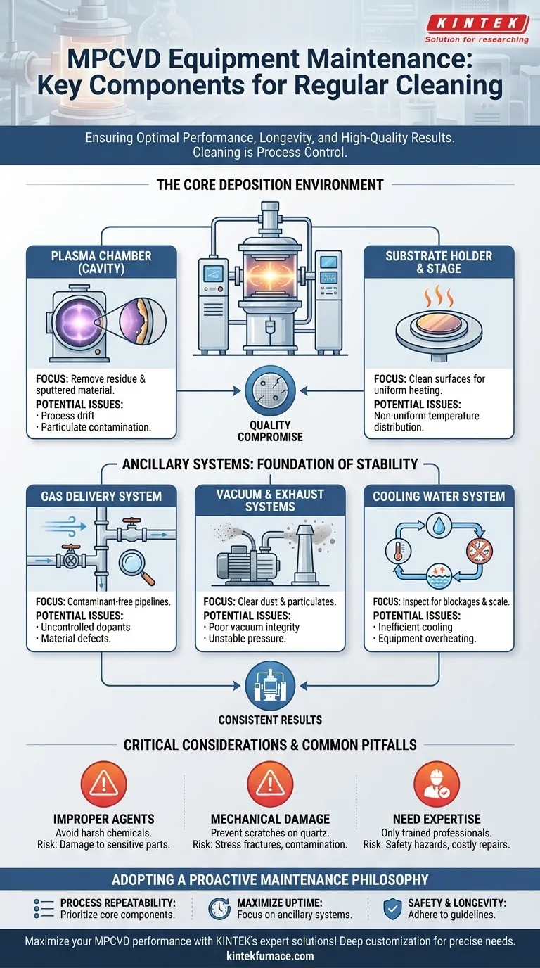 Quels sont les composants clés qui nécessitent un nettoyage régulier dans les équipements MPCVD ? Assurez une performance et une longévité optimales Guide Visuel