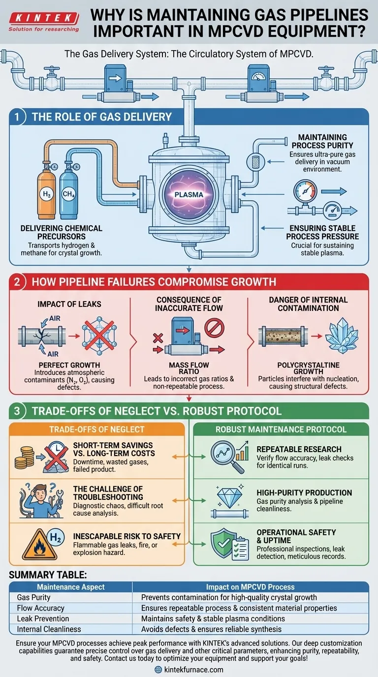 Perché è importante mantenere le tubazioni del gas nelle apparecchiature MPCVD? Garantire purezza e sicurezza nella crescita dei cristalli Guida Visiva