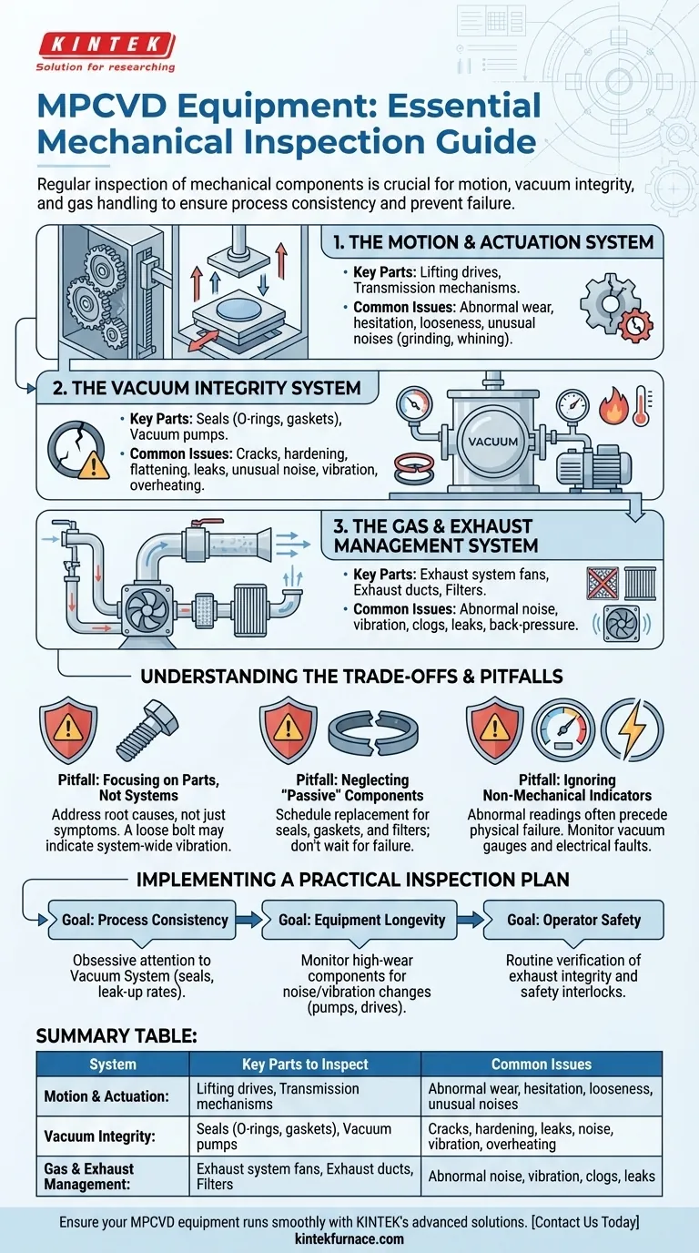 Quali parti meccaniche necessitano di ispezioni regolari nelle apparecchiature MPCVD? Garantire l'affidabilità del processo e prevenire i tempi di inattività Guida Visiva