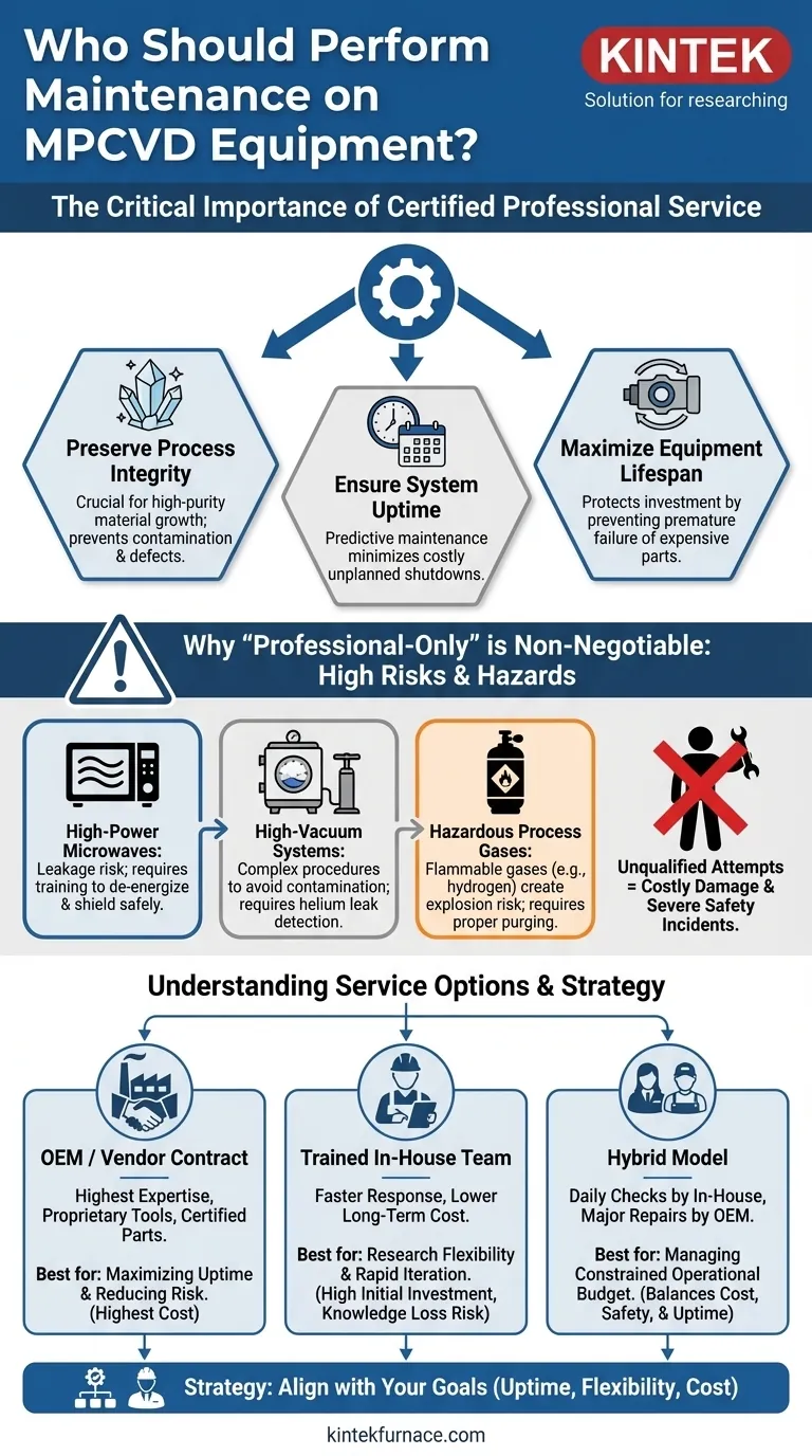 من يجب أن يقوم بصيانة معدات الترسيب الكيميائي للبخار بالبلازما الميكروويفية (MPCVD)؟ ثق بالخبراء المعتمدين للسلامة والدقة دليل مرئي
