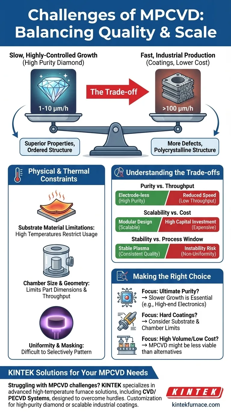 Quali sfide deve affrontare l'MPCVD nonostante i suoi vantaggi? Bilanciare tasso di crescita, qualità e scalabilità Guida Visiva