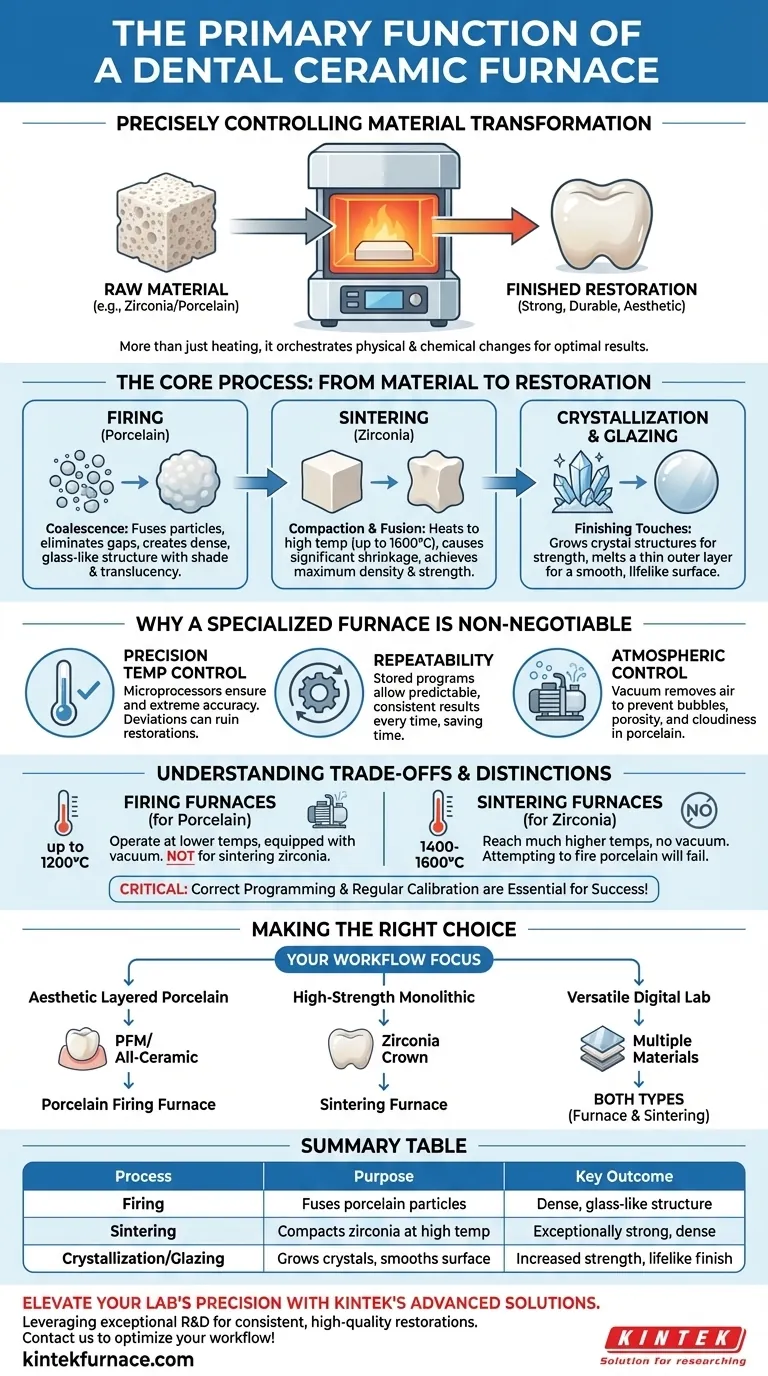 What is the primary function of a dental ceramic furnace? Achieve Precision in Dental Restorations Visual Guide