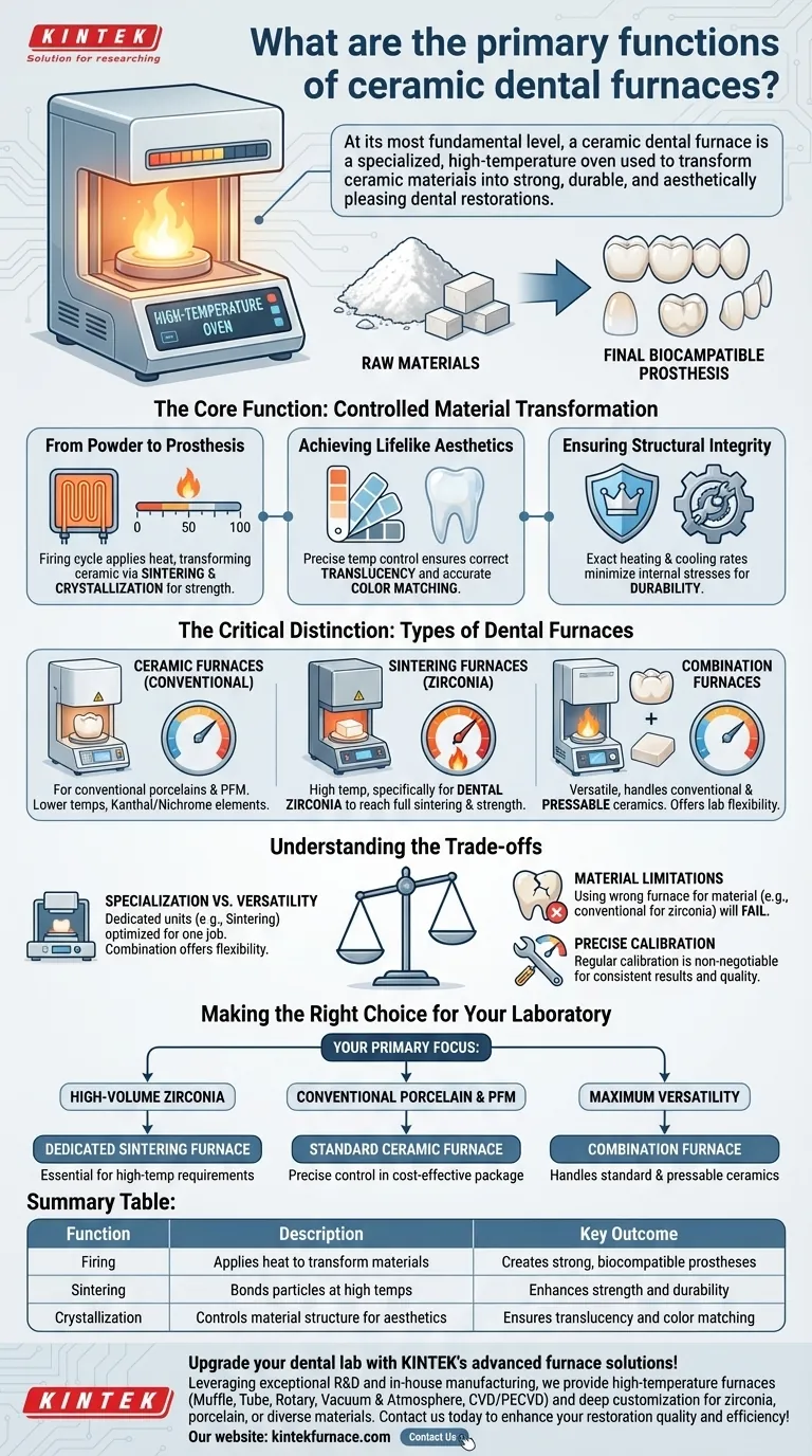 What are the primary functions of ceramic dental furnaces? Achieve Precision and Durability in Dental Restorations Visual Guide