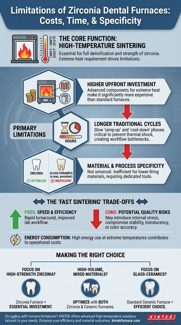 ¿Cuáles son las limitaciones de los hornos dentales de circonia? Costos más altos, ciclos más largos y uso especializado Guía Visual