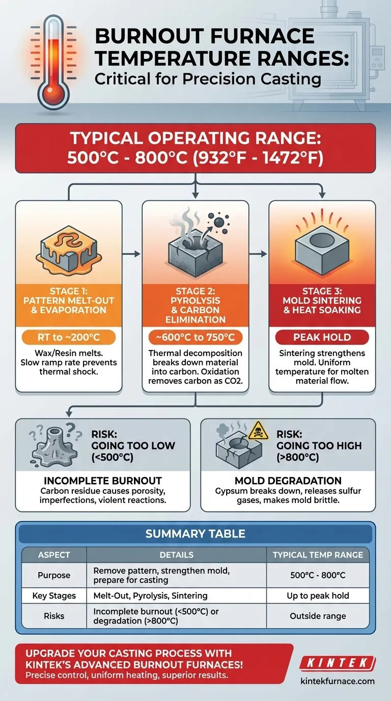What temperature range do burnout furnaces typically operate at? Achieve Perfect Castings with Precise Heat Control Visual Guide