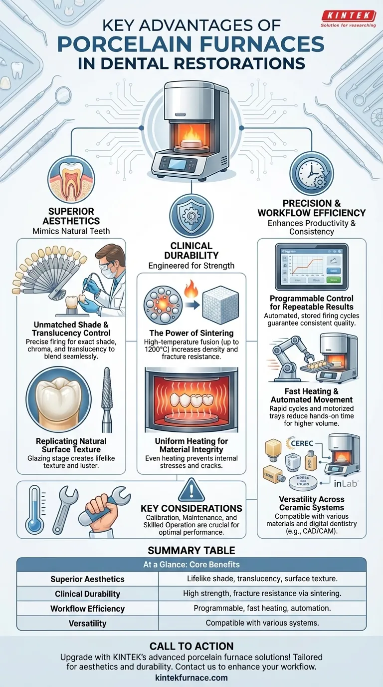 What are the key advantages of using porcelain furnaces in dental restorations? Achieve Lifelike, Durable Dental Work Visual Guide