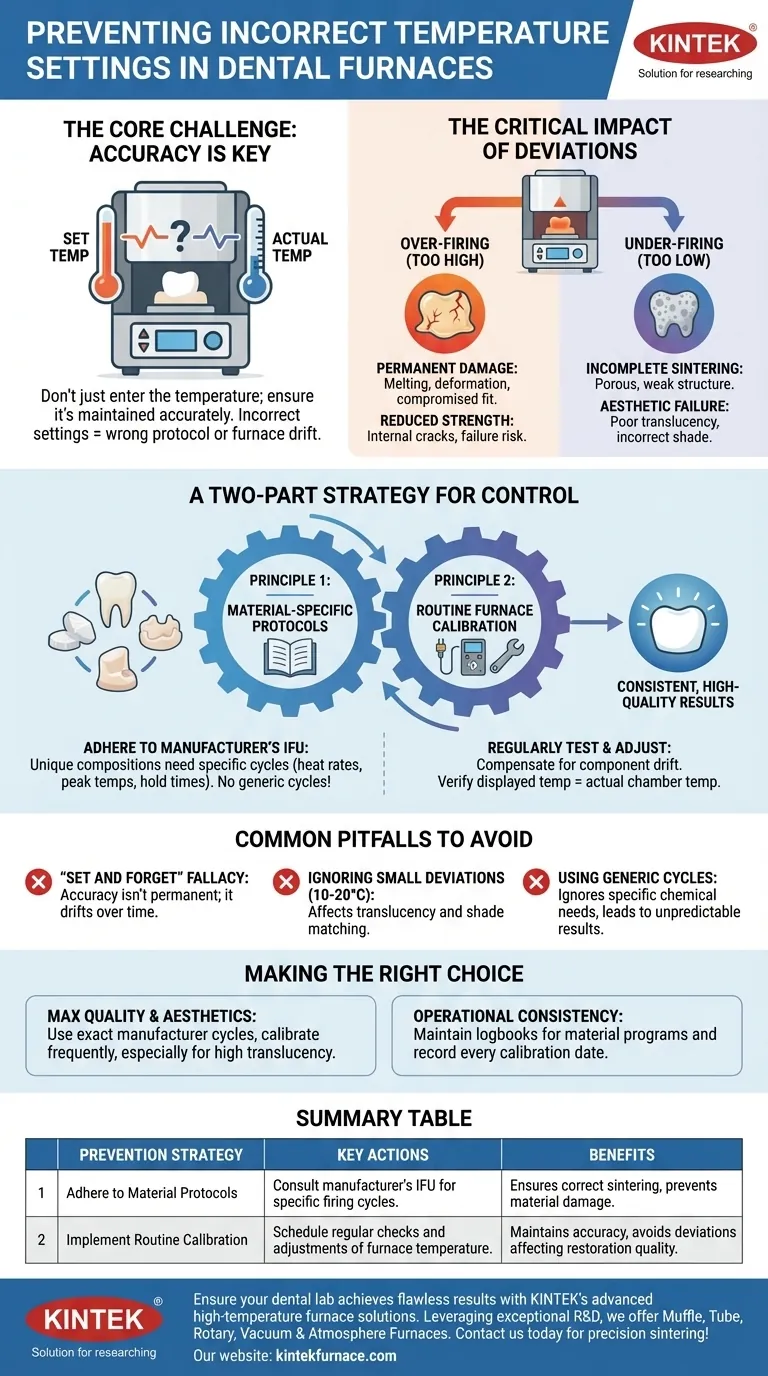How can incorrect temperature settings be prevented in dental furnaces? Ensure Precision for Perfect Restorations Visual Guide