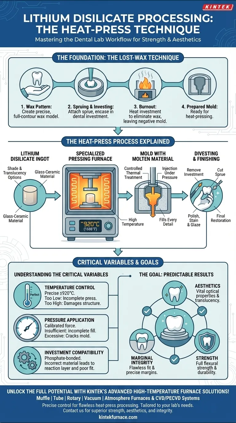 Como o dissilicato de lítio é processado em laboratórios dentários? Domine a Técnica de Termoprensagem para Restaurações Superiores Guia Visual