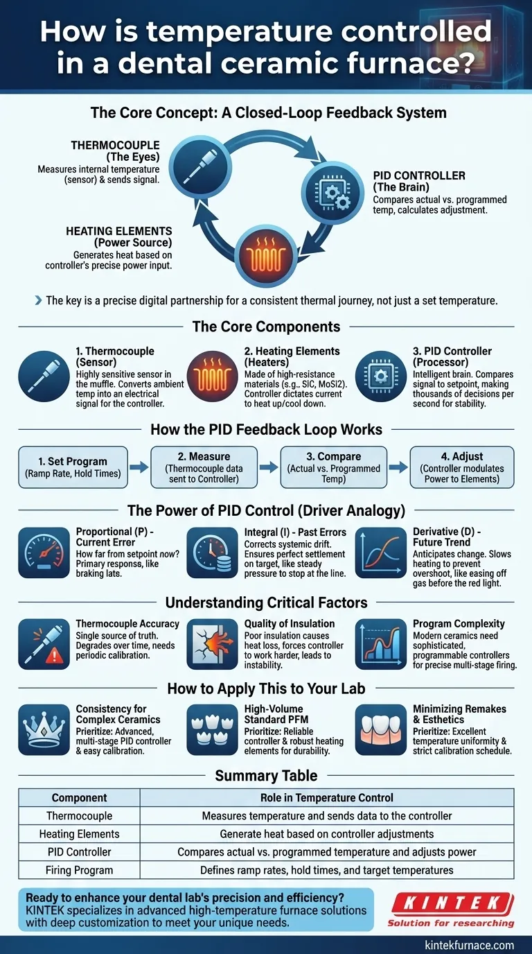 Como a temperatura é controlada em um forno de cerâmica odontológica? Alcance a Queima Precisa para Restaurações Perfeitas Guia Visual