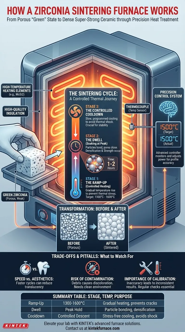 How does a zirconia sintering furnace work? Unlock High-Strength Ceramics with Precision Visual Guide