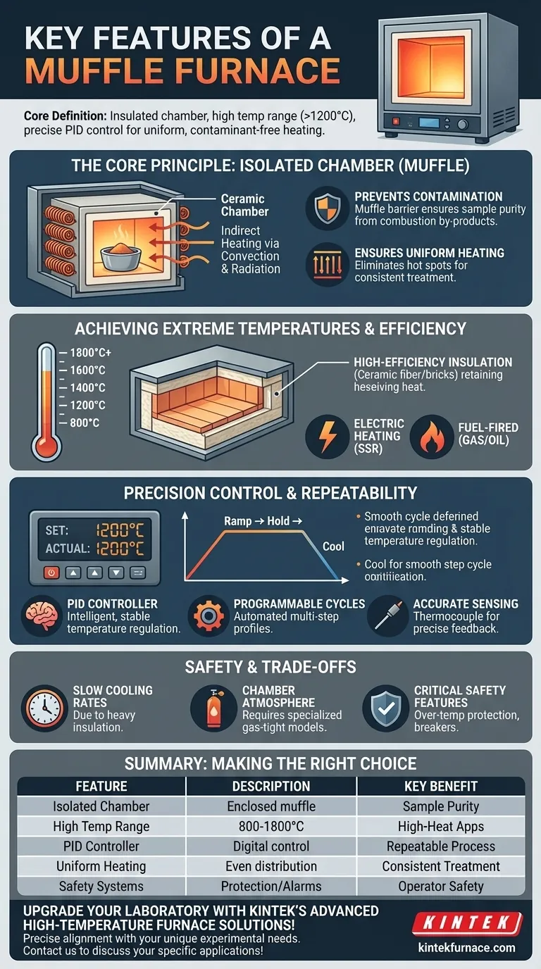 What are the key features of a muffle furnace? Achieve Precise High-Temperature Control for Your Lab Visual Guide