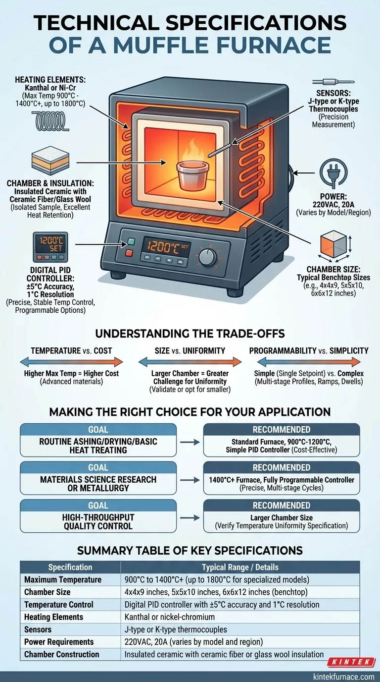 What are the typical technical specifications of a muffle furnace? Key Specs for Precise Heating Visual Guide