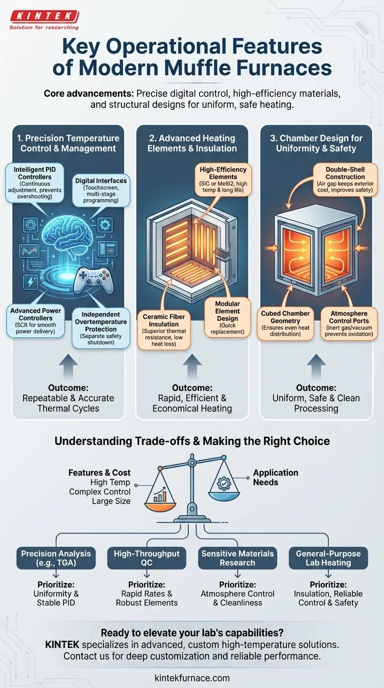 Quali sono le caratteristiche operative chiave dei moderni forni a muffola? Migliora la precisione e l'efficienza nel tuo laboratorio Guida Visiva