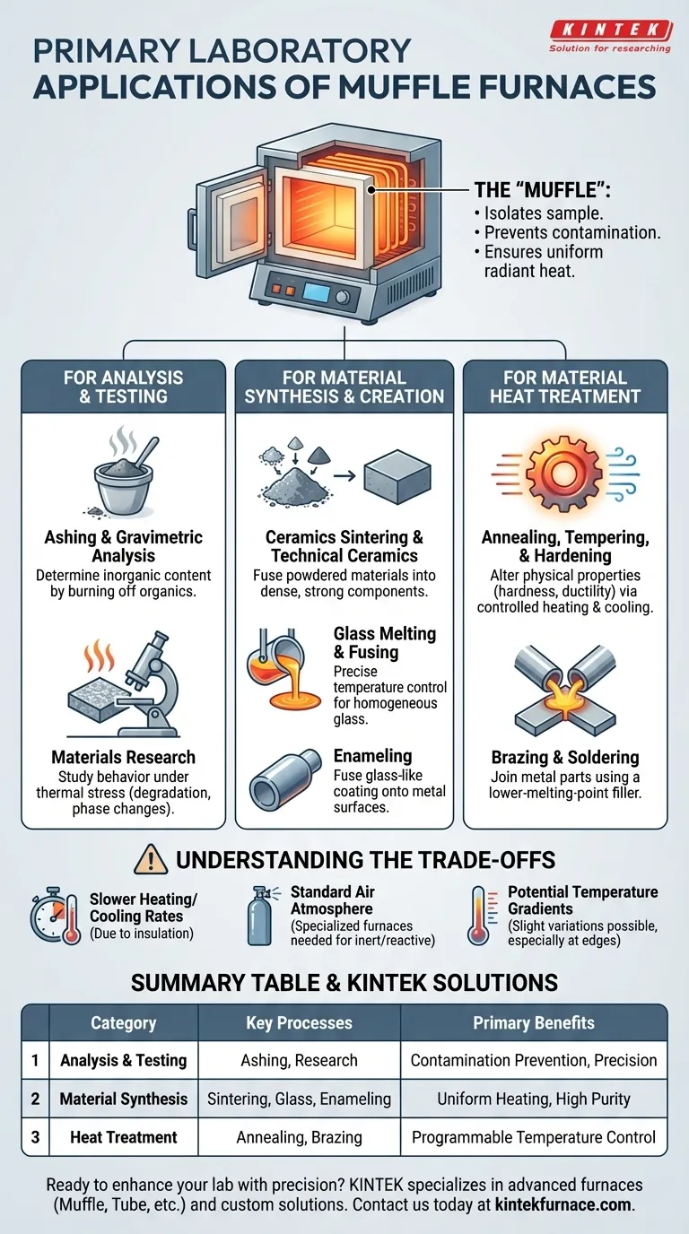 What are the primary applications of muffle furnaces in laboratory settings? Unlock Precision in Material Analysis and Synthesis Visual Guide