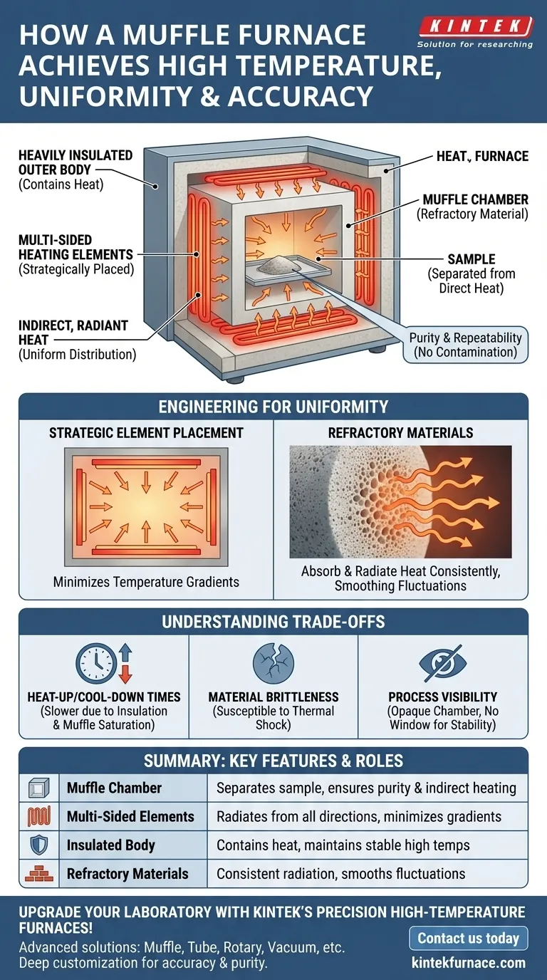 How does a muffle furnace achieve high temperatures with uniformity and accuracy? Discover the Design Secrets for Precise Heat Treatment Visual Guide