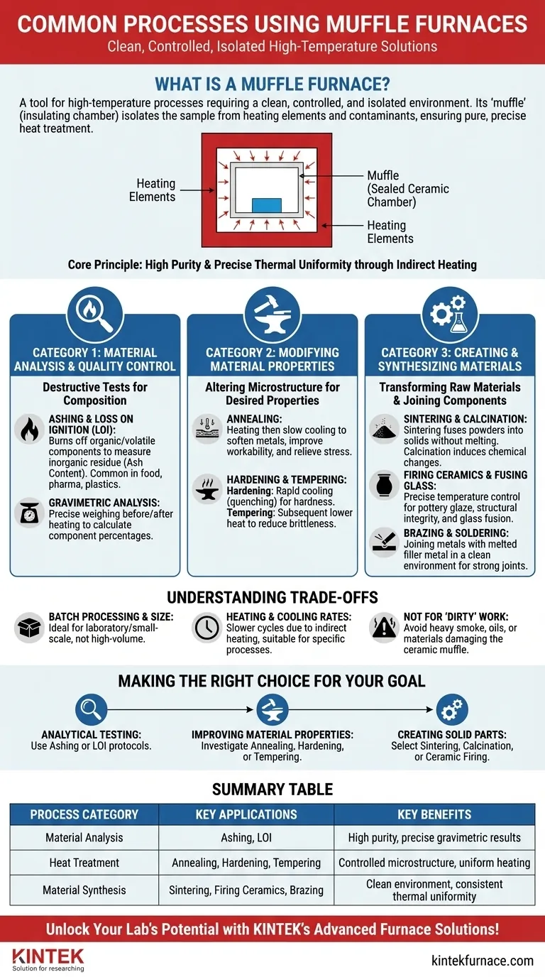 Quais são alguns processos comuns que utilizam fornos mufla? Alcance Aplicações de Alta Temperatura Puras e Controladas Guia Visual