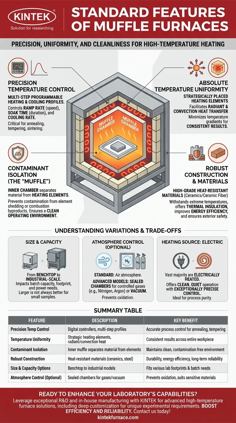 What are the standard features of muffle furnaces? Achieve Precise, Uniform, and Clean High-Temperature Heating Visual Guide