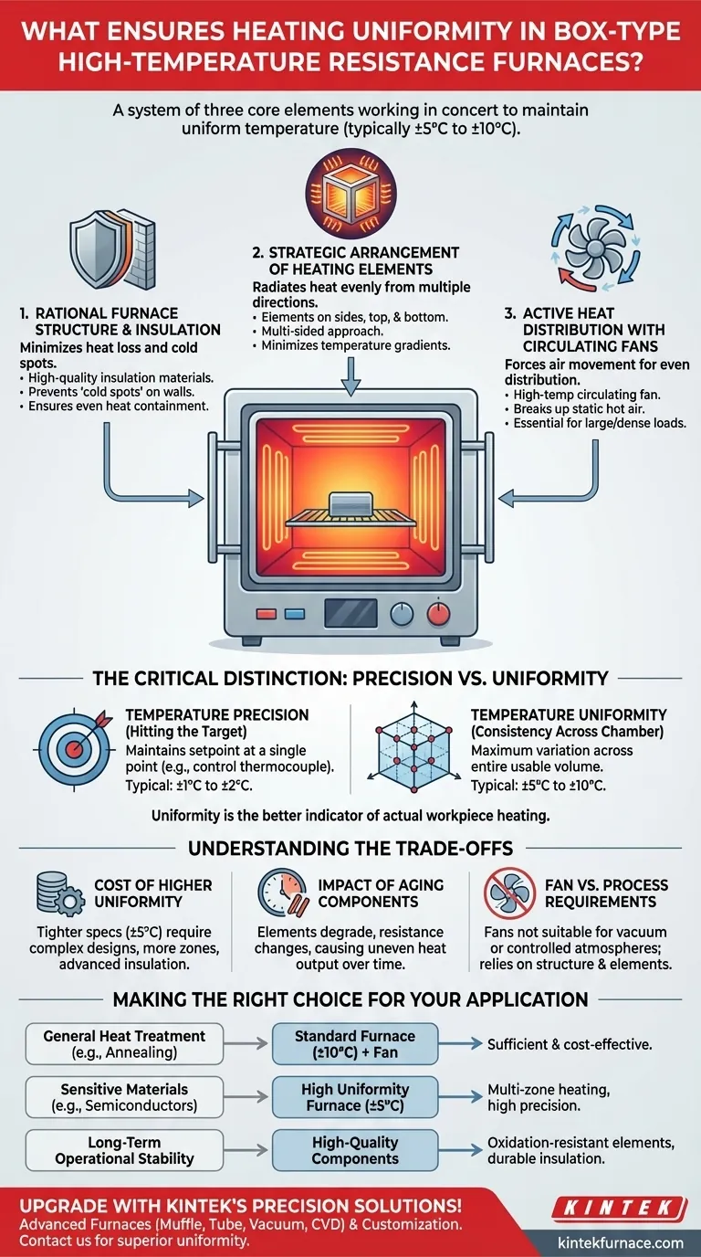 Cosa garantisce l'uniformità del riscaldamento nei forni a resistenza ad alta temperatura di tipo a scatola? Ottenere una lavorazione termica coerente Guida Visiva