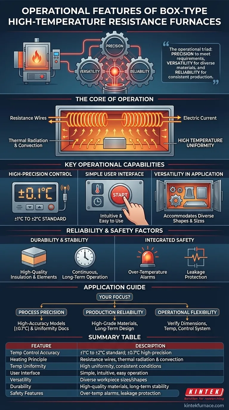 Quais são as características operacionais dos fornos de resistência de alta temperatura tipo caixa? Alcance Precisão, Versatilidade e Confiabilidade Guia Visual
