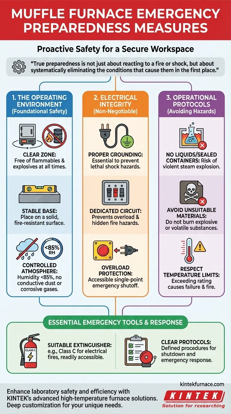 What emergency preparedness measures should be in place for muffle furnace operation? Ensure Lab Safety with Proactive Protocols Visual Guide