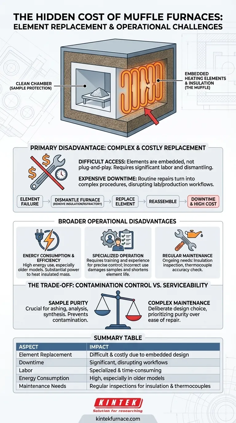 Qual é uma desvantagem dos fornos mufla relacionada à substituição de elementos? Altos custos e tempo de inatividade explicados Guia Visual