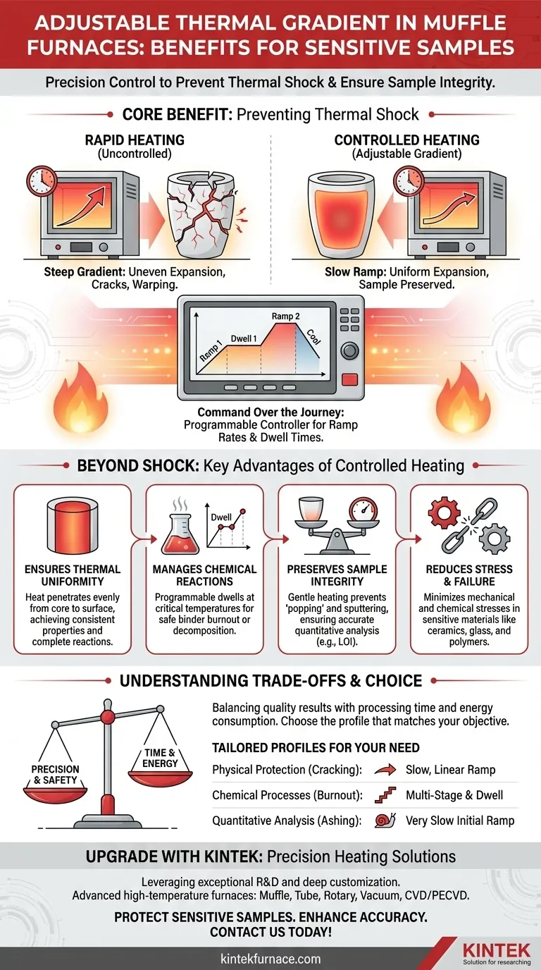 How does an adjustable thermal gradient benefit sensitive samples in muffle furnaces? Prevent Thermal Shock and Ensure Precision Visual Guide