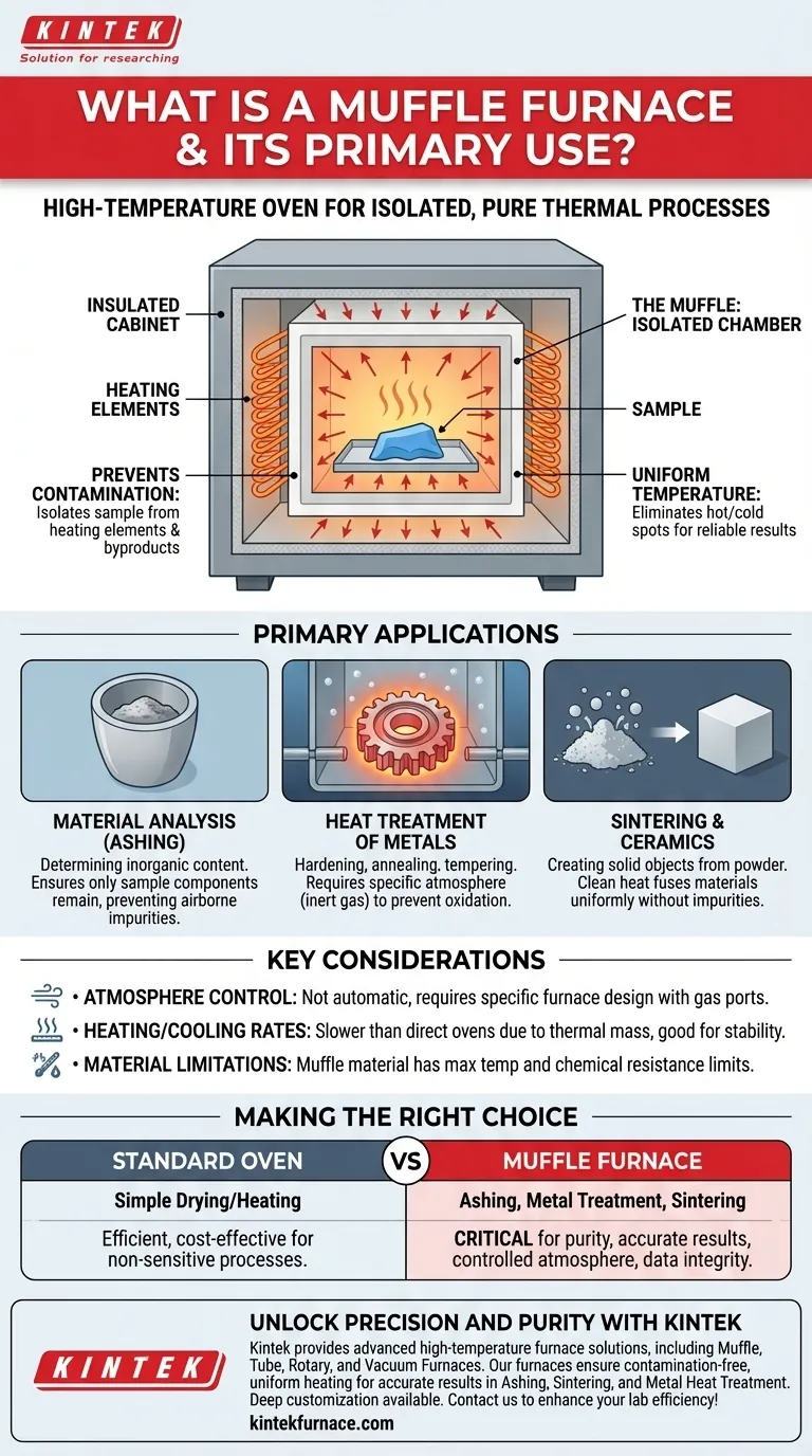 What is a muffle furnace and what is its primary use? Ensure Purity in High-Temperature Processes Visual Guide