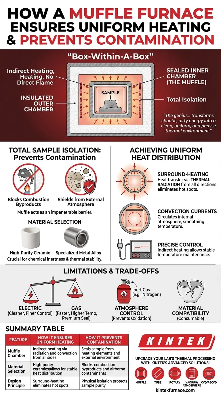 Como um forno mufla garante aquecimento uniforme e previne a contaminação? Descubra os Segredos Chave do Design Guia Visual