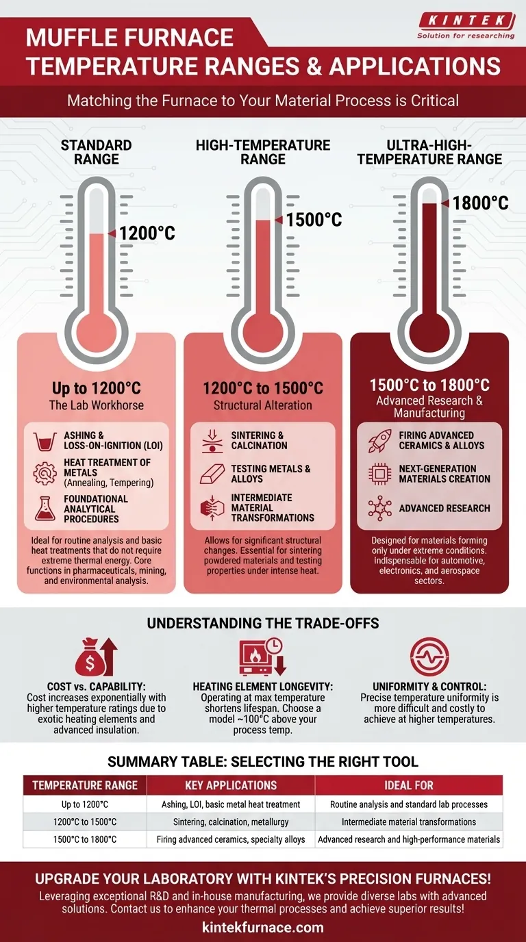 What are the typical temperature ranges for muffle furnaces and their applications? Optimize Your Lab's Thermal Processes Visual Guide