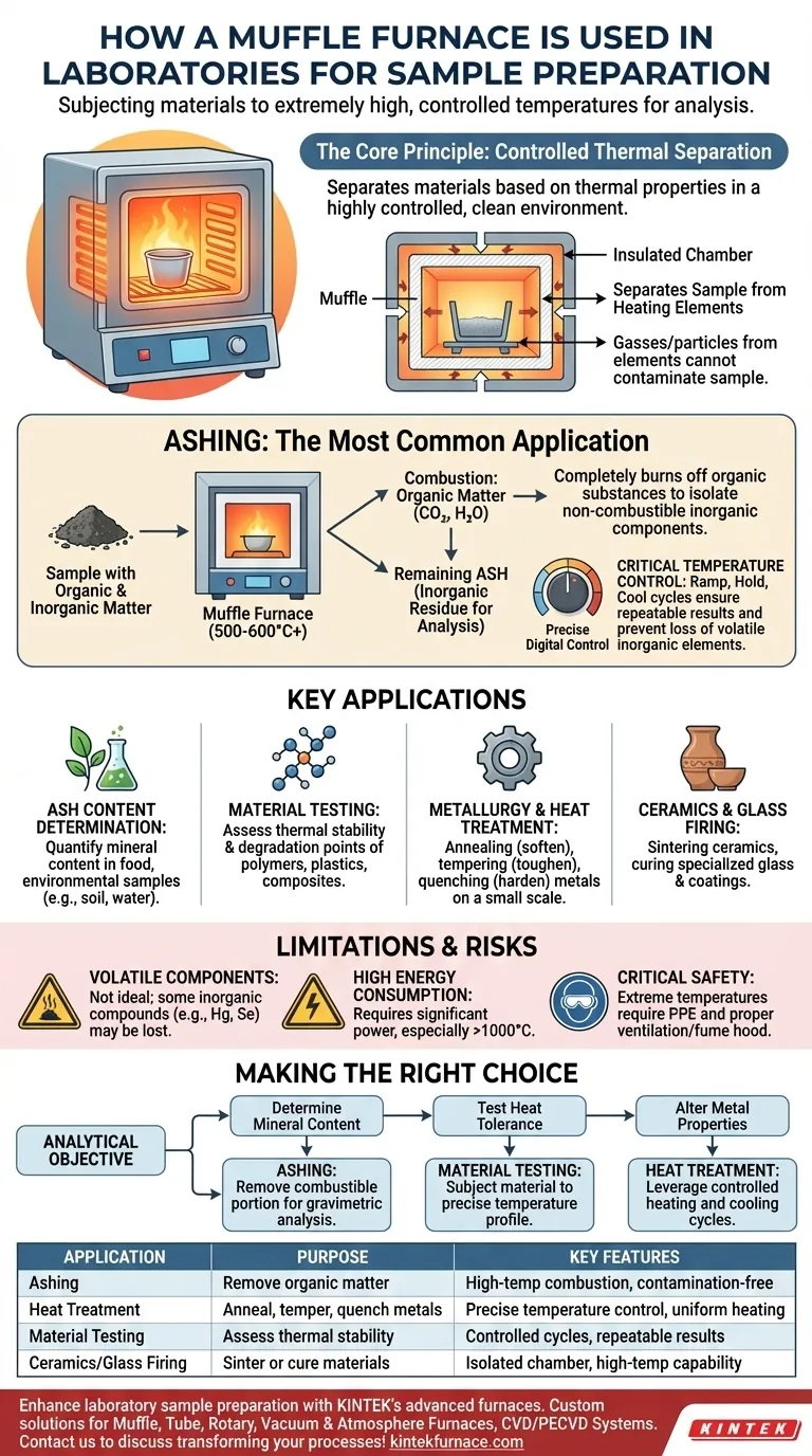 Wie wird eine Muffelofen in Laboren zur Probenvorbereitung eingesetzt? Meistern Sie Asche- und Wärmebehandlungstechniken Visuelle Anleitung